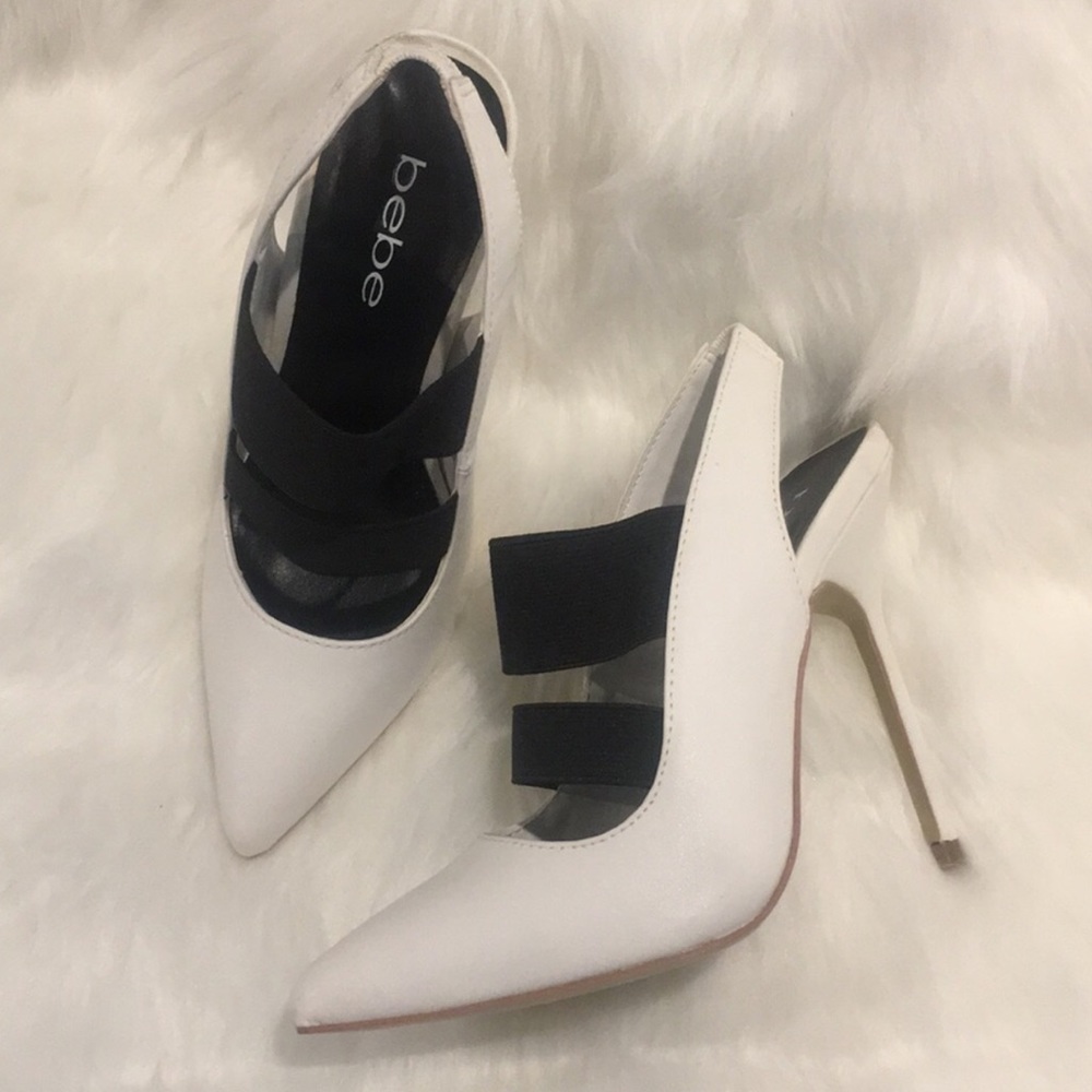 🔥 bebe 🔥 White & Black Pointed Toe Pumps Size 5